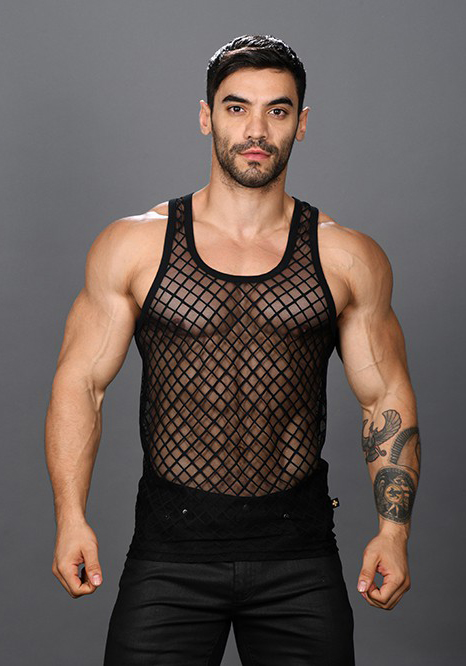 Andrew Christian Lattice Lace Sheer Tank Top