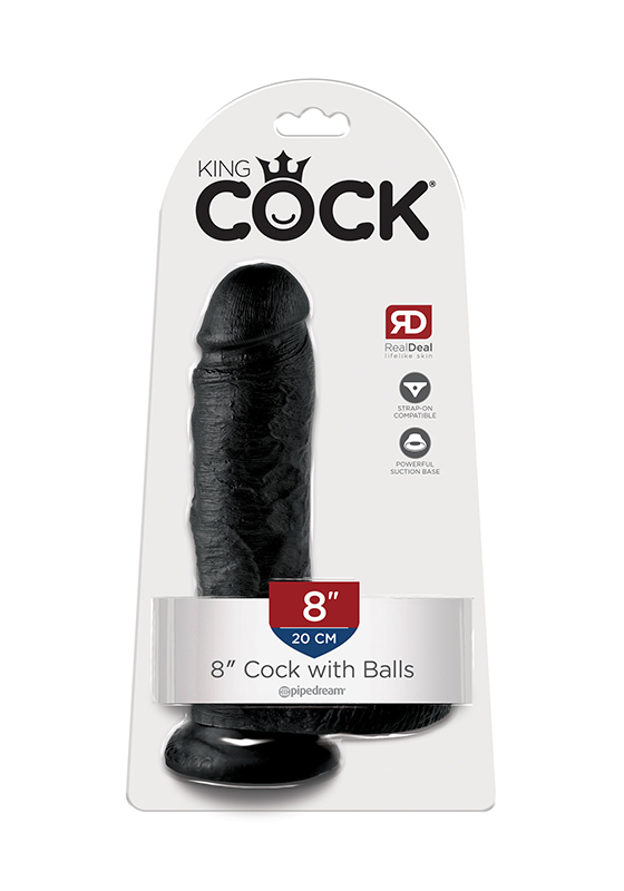 King Cock: Dildo black with Balls 8"/ 20,3 x 5,1 cm