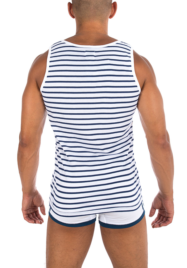 Bluebuck VE-WNS white Vest Navy Stripes