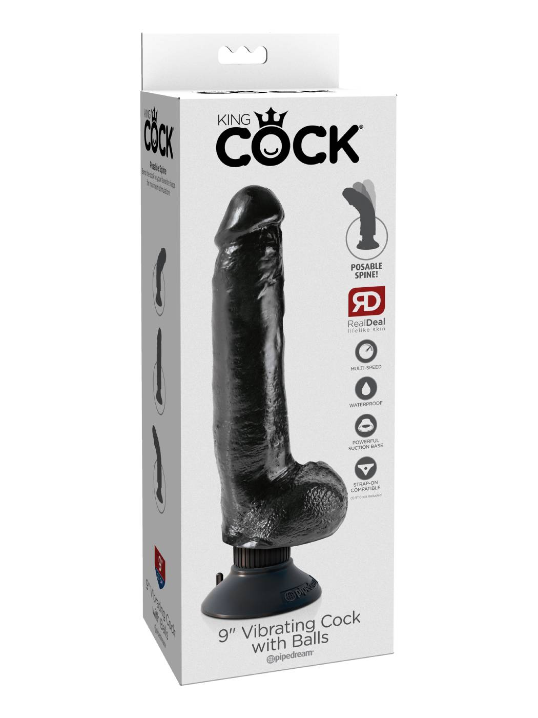 King Cock: Dildo black Vibrating 9''