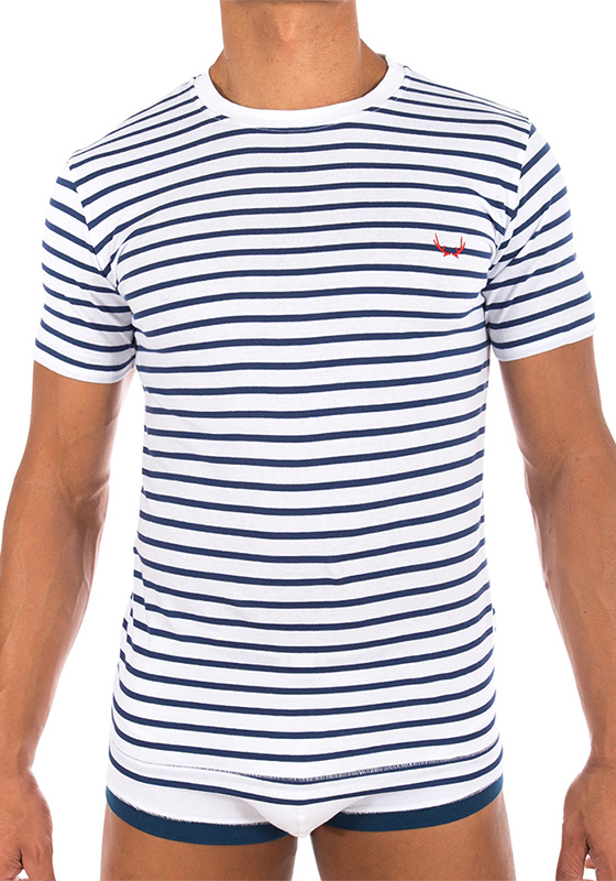 Bluebuck TS-WN White T-Shirt Navy Stripes Bluebuck TS-WN White T-Shirt Navy Stripes