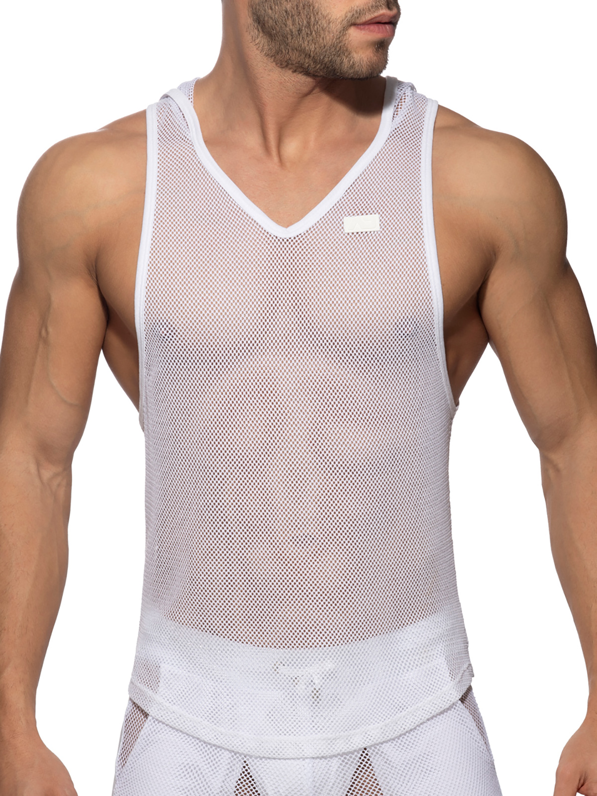 Mesh Sleeveless Hoodie | White