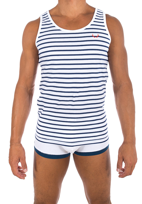 Bluebuck VE-WNS white Vest Navy Stripes