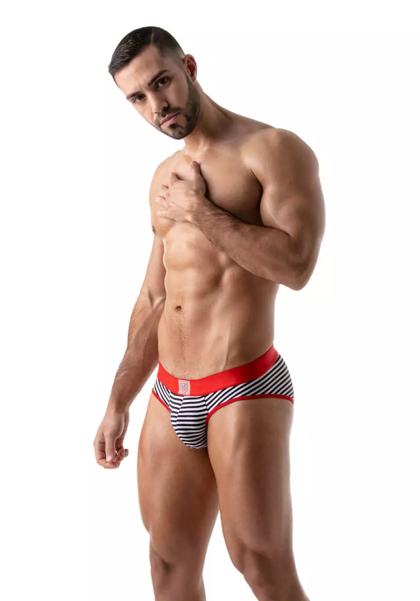 TOF Push-Up Brief Navy Stripes | Red